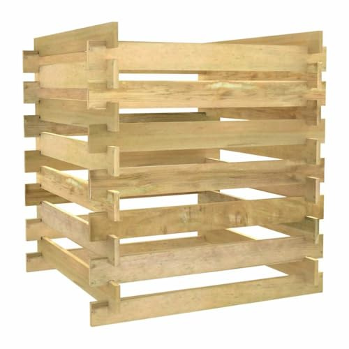 Composteur en Bois, Composteur de Jardin Bac à Compost à Lattes 90x90x90 cm Bois de pin imprégné