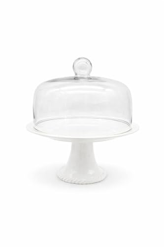 LEONARDO LUXURY HOME DESIGN Alzata Torta Porcellana Bianca Ø 31 cm con Cupola Vetro Trasparente Piatto Porta Dolci con Campana Ideale Torte Crostate Biscotti Dessert (Classica)