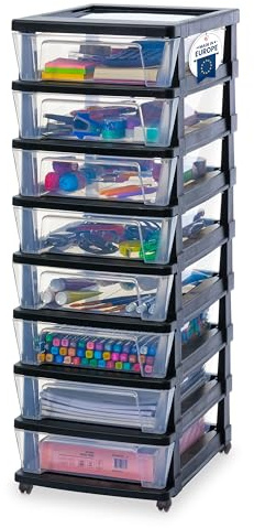 Iris Ohyama, Rollcontainer Kunststoff auf Rollen, 8 Kompakte Schubladen, Schwarz, Leichtes Öffnen, Aufbewahrung, für Schreibtisch, Garage, Organizer, Schrank, BPA-frei, KMC-380