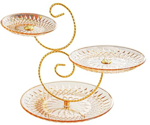 Gralara Alzata per Dolci Cupcake Stand Piattino a Tre Livelli Espositore per Pasticceria Vassoio per Frutta Organizer in PP Adatta Picnic, Piatto D'ambra