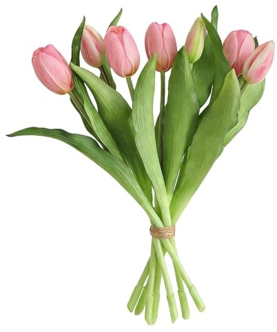 EnixwH 7 Pezzi Tulipani Finti Realistici Piante Finte che Sembrano Vere | Fiori Finti Tulipani Artificiali per Bouquet Nozze Decorazione Tavolo Casa Feste Uffici Hotel Fai Da Te (Rosa Chiaro)