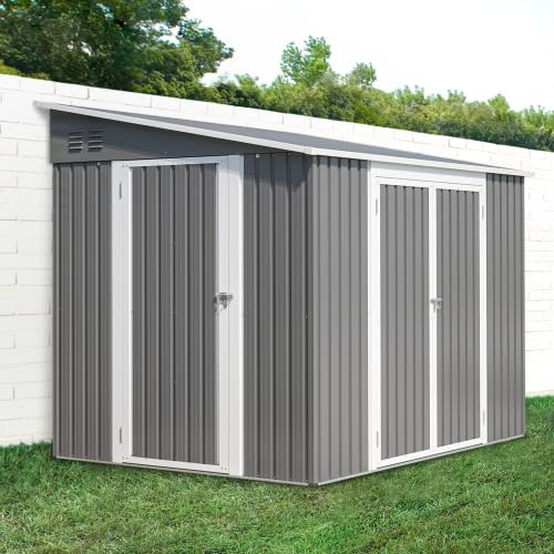 Geräteschuppen Metall klein 1,27 m² mit Flachdach – abschließbarer Stahlschuppen ohne Fenster, wetterfest als Fahrradgarage für 2 Fahrräder & Gartengerätehaus, Grau/Schwarz