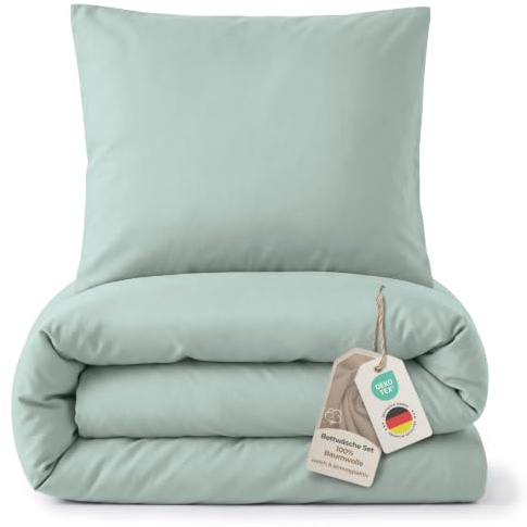 LAYNENBURG Premium Supersoft Bettwäsche aus 100% Baumwolle & Oeko-TEX 100 | Bettwäsche-Set 135x200 + Kissenbezug 80x80 cm - extra weich, kuschelig, feiner als Flanell & Fein-Biber (salbei)