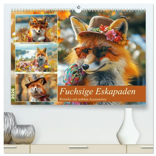 Fuchsige Eskapaden. Reineke mit noblen Accessoires (hochwertiger Premium Wandkalender 2026 DIN A2 quer), Kunstdruck in Hochglanz: Fuchs-Fashion für ein modisches Jahr im Grünen (CALVENDO Tiere)