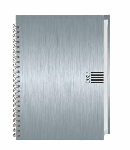 Wochen-Cheftimer A5, Alu silber 2027: Wochenkalender. Silberner Terminkalender in Aluoptik. Buch-Kalender mit Eckperfoation und Spiralbindung. Taschenkalender zum Planen von Terminen.