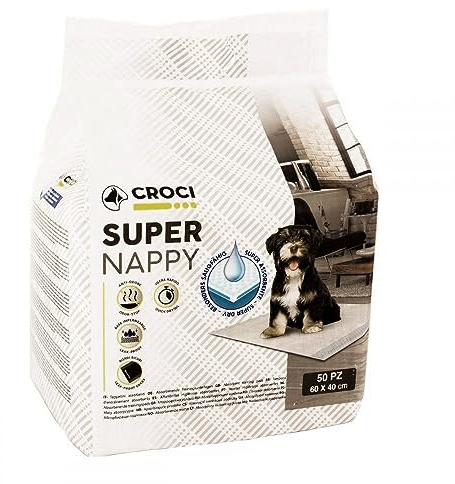 Croci Super Nappy - Tappetini Igienici per Cani 60x40 cm 50 pz - Traverse Cani e Animali Domestici, per Pipi Cane e Gatto Ultra Assorbenti USA e Getta, Antistrappo e Antiodore