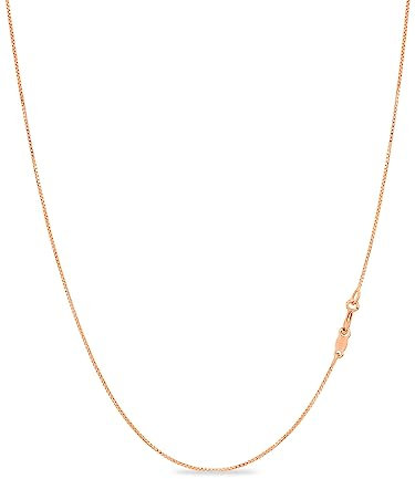 KEZEF Rose Gold Plated Sterling Silver Italian Box Chain Necklace for Women, Girls and Men | Thin and Strong 0.7mm Solid 925 Silver Necklace with Spring Ring Clasp - 14 Inches | 35cm
