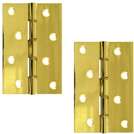A&H™ 4 x 2.⅝ Inch - 101mm x 67mm x 2.1mm Heavy Duty Double Phosphor Bronze Washered Door Hinges 1 Pair (2 Hinges) Polished Brass