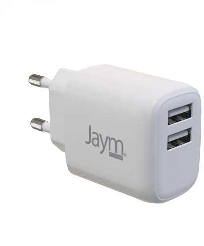 JAYM - Cargador rápido de 12 W, 2 USB 2,4 A, para Apple iPhone, Samsung, Android, Macbook, Tabletas, Color Blanco para iPad Pro, iPhone 15/14/13 Plus Pro MAX, Galaxy S24/S23/S22, Note20, Pixel, Apple