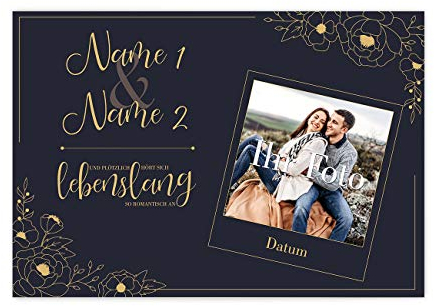 Herz & Heim® Platzdeckchen mit Foto Aufdruck und Namen des Hochzeitspaares im 5er Set