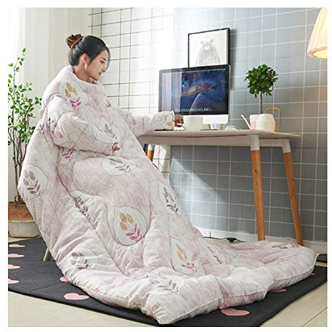 HOXMOMA Tragbare Winterdecke mit Ärmeln, verdickter Warmer Schlafsack, tragbare Baumwolldecke, winddichter Umhang für das Büro zu Hause, waschbar, 59 * 79 Zoll, e