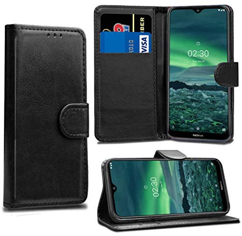 DN-TECHNOLOGY Nokia 2.3 Case, NOKIA 2.3 CASE, 2.3 Phone Cover, [Pu Leather Flip Case] [Book Wallet Case] [Magnetic Closure Card Holder Case] [Shockproof Case] (BLACK)