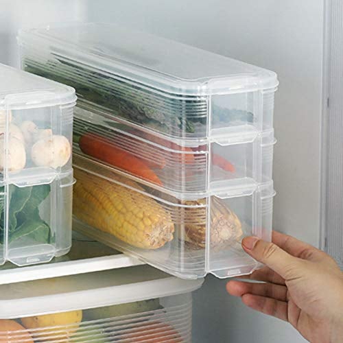 Taylor & Brown 3 Layer Plastic Refrigerator Fridge Freezer Storage Box Containers Bins Kitchen Cabinet Organizer Stackable Boxes with Lid