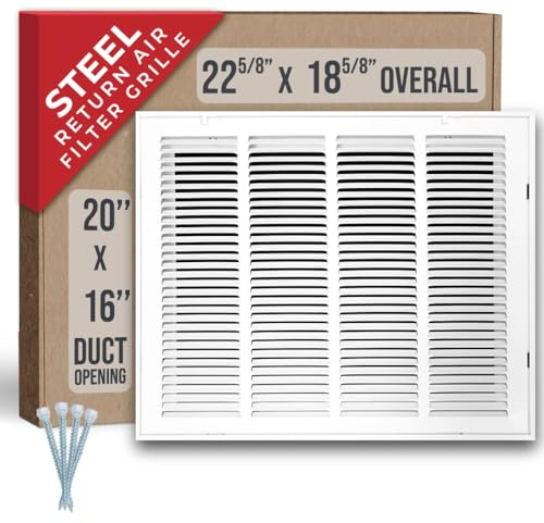 Handua - Rejilla de filtro de aire de retorno de acero para filtros de 20 x 16 pulgadas, puerta extraíble, para filtros de 1 pulgada, rejilla de cubierta de ventilación, color blanco, rejilla de