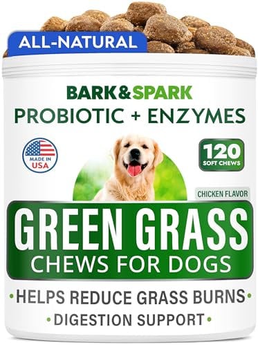 BARK&SPARK All-Natural Grass Burn Spot Chews for Dogs - Pee Lawn Spot Saver - Grass Restore Treats - Dog Urine Neutralizer Solution for Grass Burn Spots - Made in USA - 120 Chews