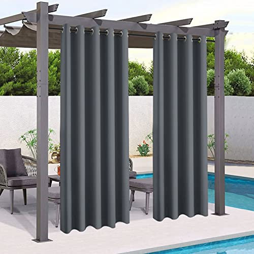 Mingfuxin Rideaux d'extérieur Imperméables, Rideau Occultant Isolant Thermiques pour Pergola, Cabanon Jardin Exterieur, Gazebo, Porche Terrasse(4 PCS / 132 X 213 CM, Gris foncé)
