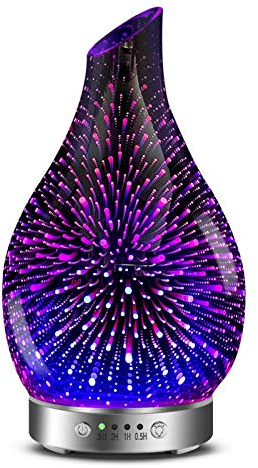 MAXWINER Diffuseur d'huiles essentielles 3D en verre à ultrasons, arrêt automatique, réglage de la minuterie, 7 couleurs LED changeantes pour la maison, le bureau, le spa, 120 ml