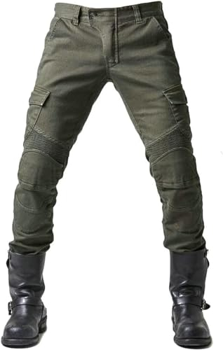 Earnmore Pantaloni da Moto, Pantaloni protettivi da Uomo, Realizzati in Traspirante Resistente all'Usura con 2 Paia di Protezioni per Fianchi e Ginocchia, Rimovibili Jean
