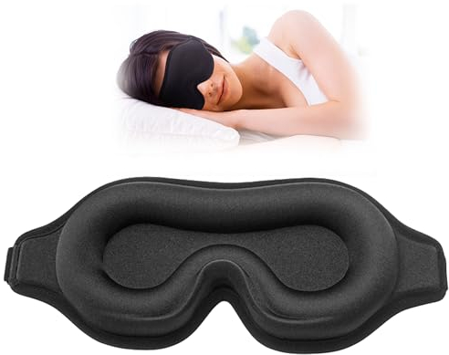 Sleep Mask for Men Women, Upgraded 3D Contoured Cup Eye mask Blindfold, Block Out Light, Eye mask with Adjustable Strap, Breathable & Soft for Sleeping, Yoga, Traveling (Black)