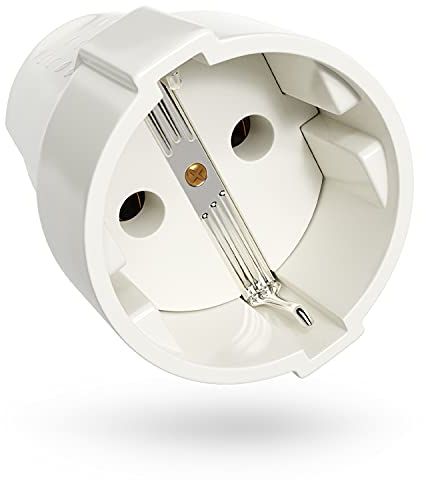 ABSINA Presa volante schuko con scarico della trazione - Presa schuko di sicurezza in PVC 230V, 2 poli, 16A e 3,7kW - Presa volante femmina - Classe di protezione IP20 da usare in ambienti asciutti