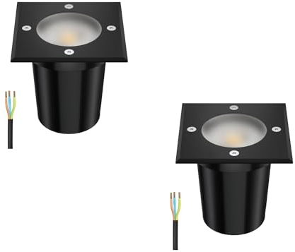 ledscom.de 2 Stück Bodeneinbauleuchte RELI für außen, IP67, schwarz, gefrostet, eckig, 11 x 11cm inkl. LED Lampe 468lm warmweiß