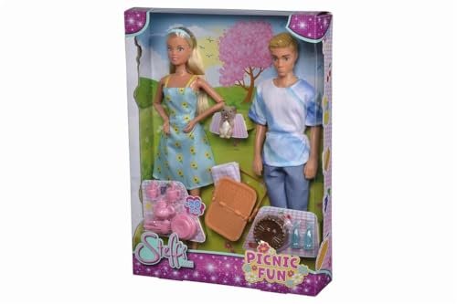 Simba 105733584 - Steffi Love Picnic Fun, Puppe und Ihr süßer Hund picknicken mit Kevin, mit Picknickkorb und Decke, 20 Teile, 29cm Spielpuppen, ab 3 Jahren