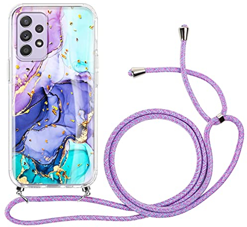 Yoedge Handykette Hülle für Samsung Galaxy A52 / Samsung A52s 5G 6,5,Handyhülle mit Band Schnur Kette,Transparent Silikon Kordel zum Umhängen mit Muster Stoßfest Schutzhülle für Samsung A52, Marmor 7