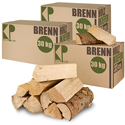 Kiefer Brennholz Kaminholz 90 kg Holz Für Ofen und Kamin Kaminofen Feuerschale Grill Feuerholz 33 cm Holzscheite Wood Kammergetrocknet Kingpower