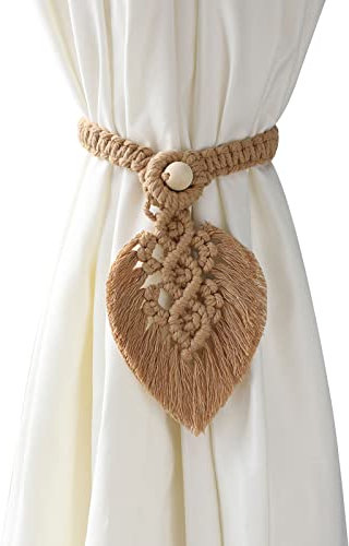VENUSDALI Lot de 2 porte-cravates pour rideaux bohème, fabriqués à la main, en corde de coton tissées à la main, marron