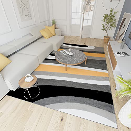 Mazovia Teppich Wohnzimmer 140x200cm Anthrazit Grau Geometrisch Weich | Teppich für Schlafzimmer Büro Esszimmer Pflegeleicht Fußbodenheizungsgeeignet Reinigungsmittelbeständig Kurzflor Synthetisch