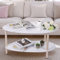 Fashionwu Kleiner Couchtisch, 2 Etagen, oval, moderner Couchtisch mit Ablage, weißer Holz-Couchtisch für Wohnzimmer, Mitteltisch, 30 cm T x 80 cm B x 43,7 cm H