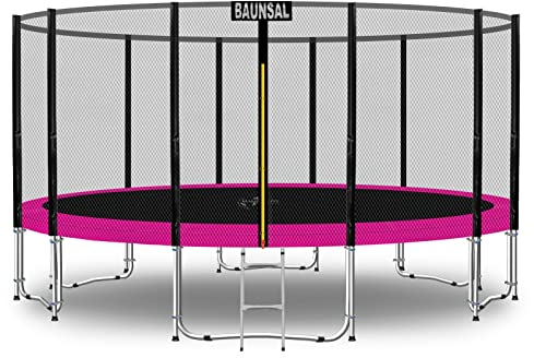 Baunsal® Trampolin Outdoor Ø 396 cm (EXD) pink als Komplettset mit Federabdeckung, Sprungmatte, Netz und Leiter - Gartentrampolin Spielzeug für Kinder