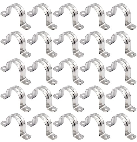 Edelstahl 304 Rohrschelle, 20 Stück U-Rohrschellen, 20mm Metall Zweiloch U-förmige Kabelschelle Set Schlauchschellen für Befestigung der Gasrohre Wasserrohre und Kabeln (20 mm)