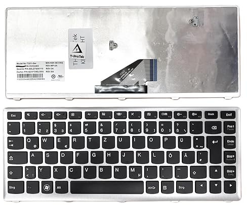 T-ProTek DE - Schwarz Tastatur Keyboard mit Silber Rahmen kompatibel für Model: T3C1-LAS