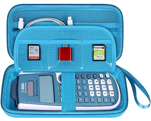 BOVKE Tragetasche für Texas Instruments TI-30XS Multiview/TI-34 Multiview/TI-36X Pro Wissenschaftlicher Taschenrechner, extra Netztasche für USB-Kabel Stifte und anderes Schulmaterial, Blau