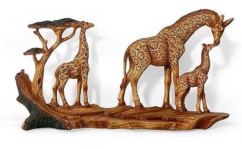 Thorness Giraffen-Familien-Ornament | Holz-Giraffen-Ornament für das Zuhause | afrikanisches Tiergeschenk | Wildtiergeschenke | Dekoartikel Heimdekoration | 30 cm (L) x 17 cm (H) x 6 cm (T)