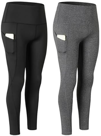 doorslay 2er Pack Leggings Damen, High Waist Sport Yogahose, Blickdicht Laufhose mit Taschen, Schnell Trocknend Sporthose für Yoga Fitness Outdoor&Freizeit