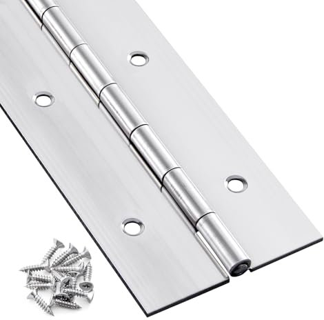 Heavy Duty Piano Hinge 36 Inch x 2 Inch Stainless Steel Continuous & Piano Hinges with Holes, Piano Boat Hinges for Cabinet, Door, DIY Wood Boxes, 0.060 Leaf Thickness, 2 Open Width