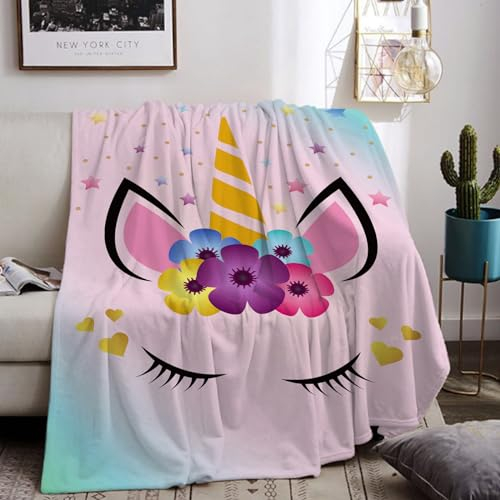 HZVRTN Einhorn Decke Kuscheldecke Flanell Kinder Rosa Kuscheldecke für Mädchen, Weiche Wohndecke Geburtstag Geschenke Sofa Couch Wohn Bett Fleecedecke (Einhorn D, 150x200cm)