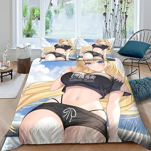 LYCREW AI Anime Girls Hochwertiges 3D-Druck Sexy Bettwäsche-Set Mit Reißverschluss & Kissenbezügen-3-teiliges Set Aus Weicher Mikrofaser Für Kinder,Jungen & Jugendliche Double(200x200cm)