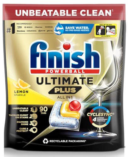 Finish Powerball Ultimate Plus All In One - Superior Dishwashing Detergent - Savers Pack Of 90 Tabs