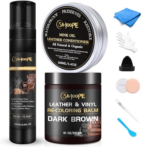 SIHOOPE Dark-Brown-Leather-Recoloring-Restoration-Cream-Conditioner-Mink-Oil-Cleaner-Repair-Kit-for-Sofas - Leather Vinyl Car Seats Bags Shoes Scratch Fade Color Restorer Stain Remover