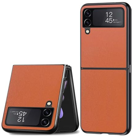 Puxssul for Samsung Galaxy Z Flip 4 Case, Soft TPU artificial Leather Case,Extremely Light Ultra-Light Camera Protection Leather Cover Case for Samsung Galaxy Z Flip 4 5G (Orange)