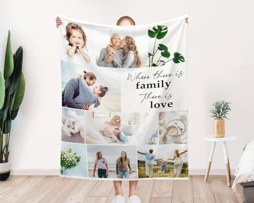 ggtg Personalisierte Decke mit Bildern, Bilddecke mit Text, Familiendecke, personalisiertes Geschenk, Fotogeschenke, Bilddecke (80 x 120 cm)