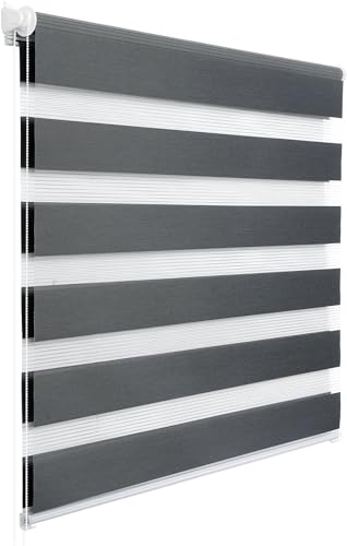 WOLTU Tenda a Rullo per interni Doppio Strato Giorno e Notte, Fissaggio a Morsetto Senza Foratura 90l x 120A cm Grigio Scuro, Tenda Traslucida e Oscurante per Finestra o Porta