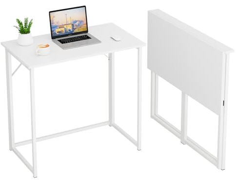 Dripex Scrivania Pieghevole, Scrivania per Casa e Ufficio, Tavolo da Studio Porta PC Stabile e Salvaspazio, 80 x 46 x 74 cm(Bianco)