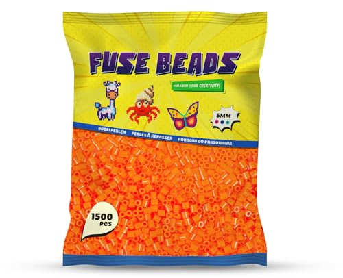 Benny Beads Bügelperlen 1500 Stück, Midi-Größe 5mm, Kreatives Bastelzubehör DIY Fuse Beads (Orange)