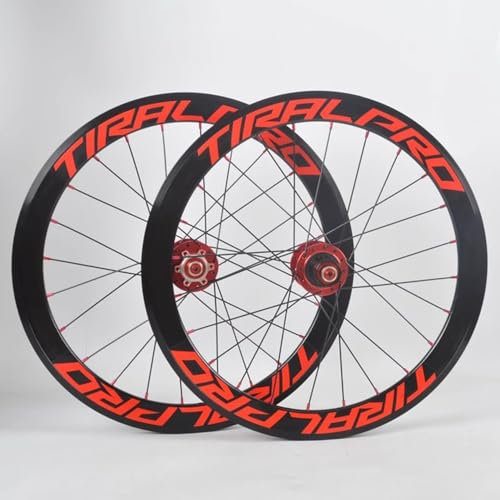 LSRRYD 406 451 Leichter Laufradsatz Klapprad BMX Fahrrad Laufrad Satz 20 22 Zoll Scheibenbremse Schnellspanner 40mm Aluminium Felgen Kassette 8 9 10 11 Gang (Color : Red, Size : 451)