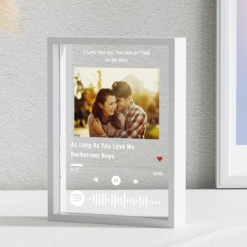 Greatminer Spotify Glas Personalisiert mit Foto - Bilderrahmen Personalisiert mit Spotify Plaque, Song Cover Glas Bild mit Foto, Pärchen Geschenke und Personalisierte Fotogeschenke