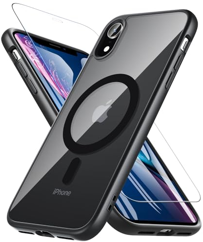 BESINPO für iPhone XR Hülle, Magnetisch Handyhülle iPhone XR [Kompatibel mit MagSafe] mit Panzer Schutz Glas, 360 Grad Stoßfest Rückseite Transparent Schutzhülle Kratzfest Case (Schwarz)
